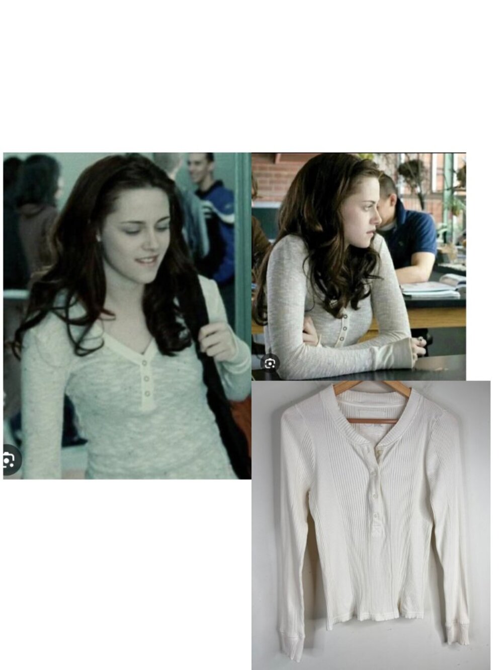 ASO ALT Bella Swan White Henley L Aerie Ribbed Long Sleeve Twilightcore Y2K